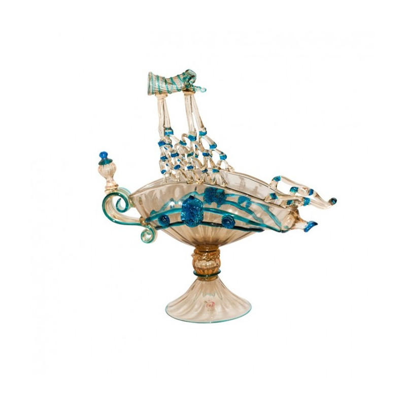 Venezia goblet in gold glass with blue details