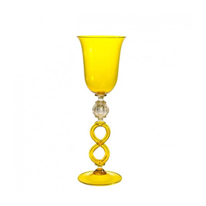 Venezia calice in vetro giallo con decorazione oro