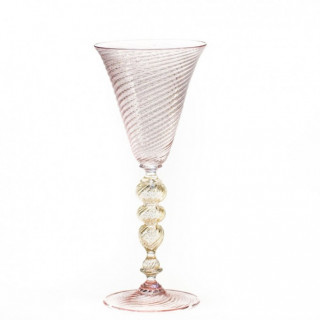 Venezia goblet in transparent and pink glass with gold details