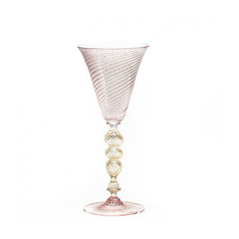 Venezia goblet in transparent and pink glass with gold details