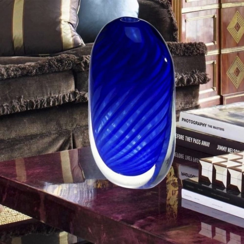Murano Glass Vase Blue Oval