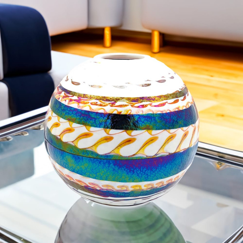 Elegant decorative round Murano glass Vase with colorful pattern