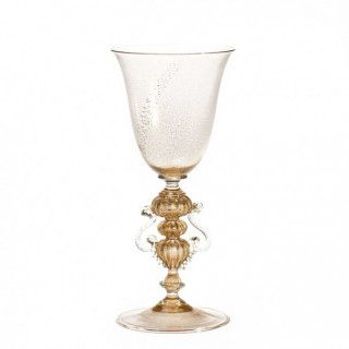 Venezia goblet in transparent smoked glass with gold details