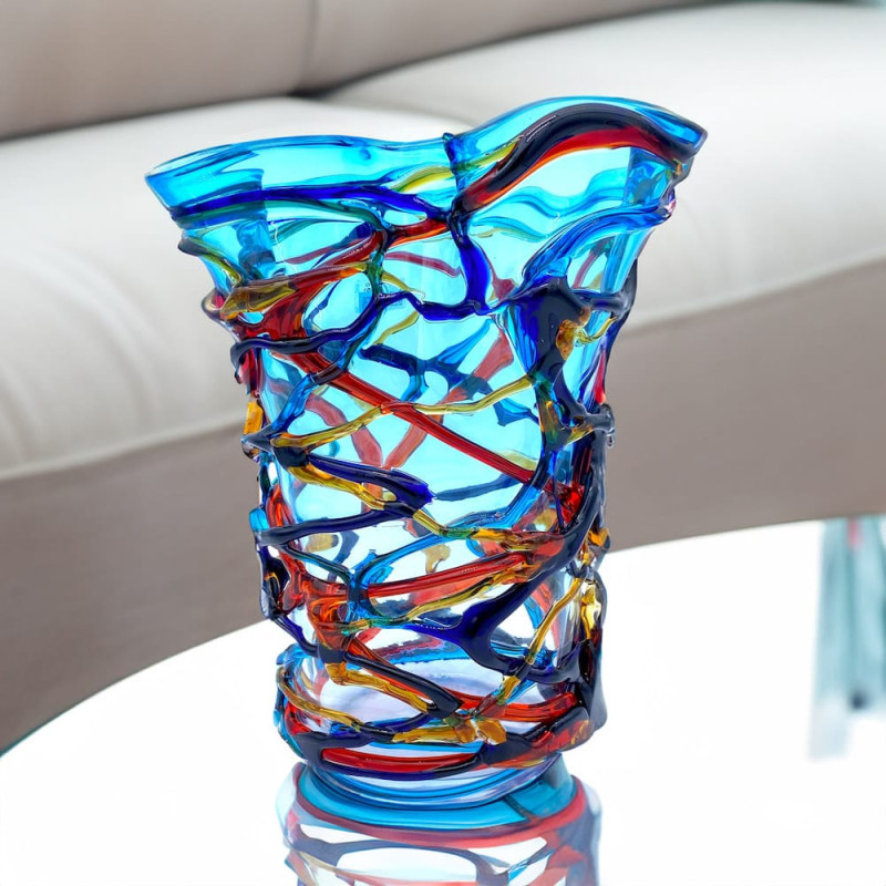 CHROMA FLY Artistic Light Blue Tall Vase from Venice