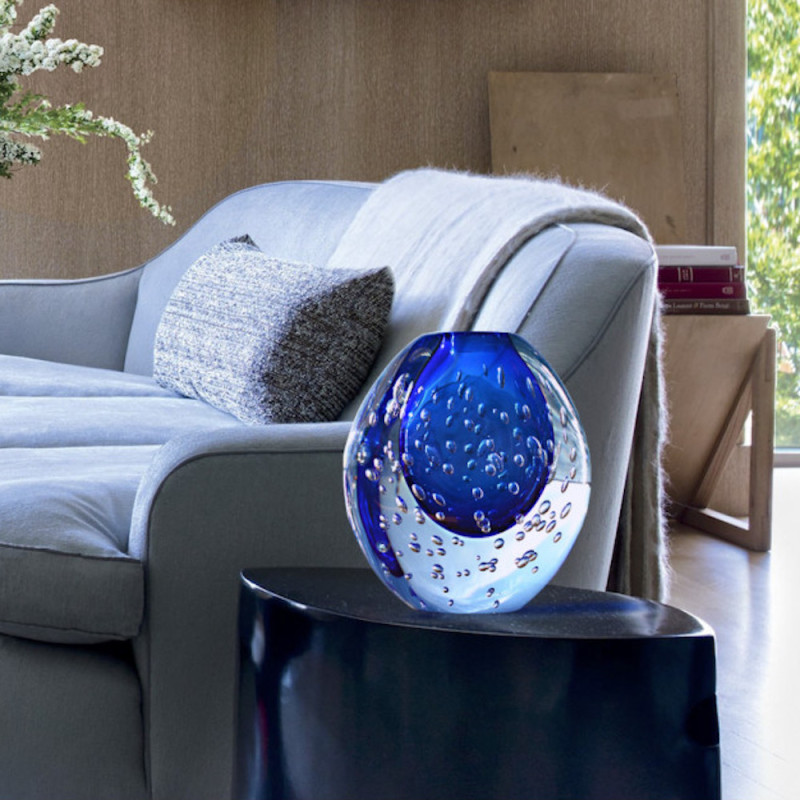 Murano glass blue crystal vase