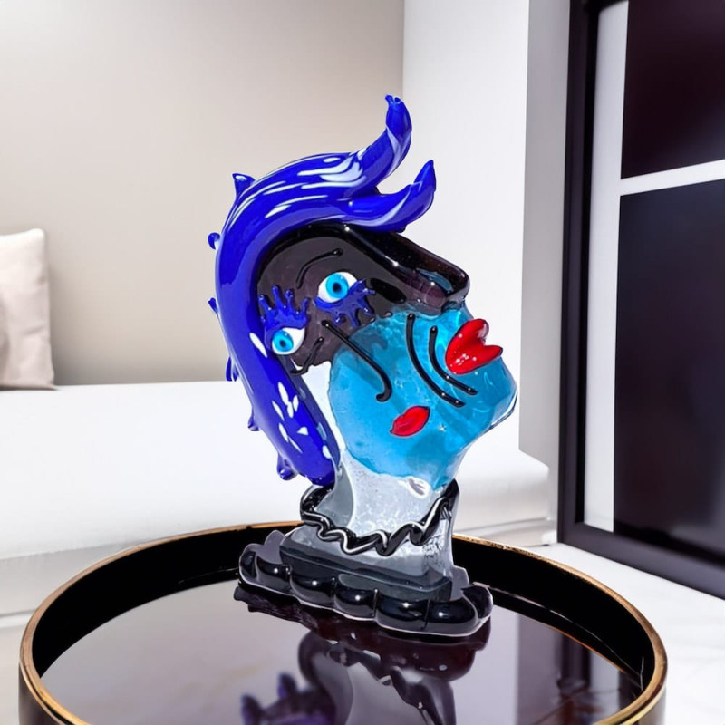 Murano glass Blue Head Sculpture