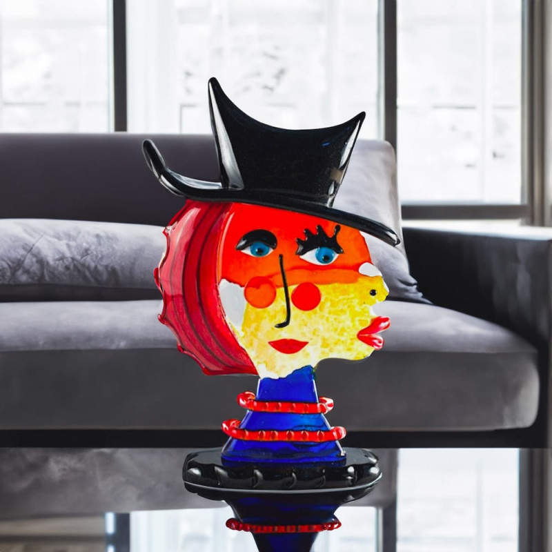 Testa in vetro di murano con cappello