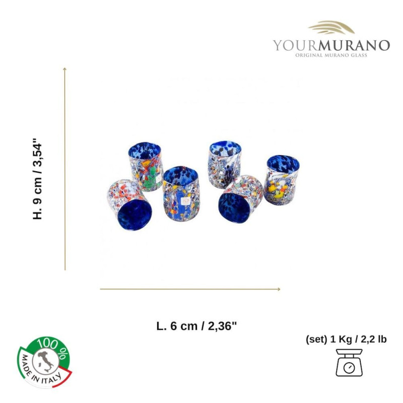 KAIA Set da tavolo di bicchieri decorativi blu in vetro di Murano