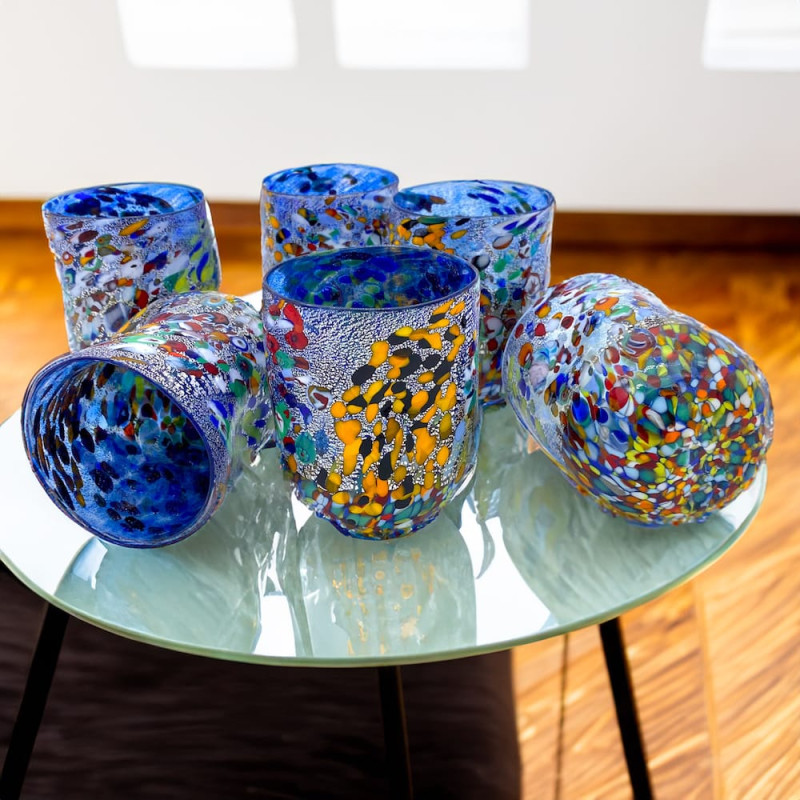 KAIA Set da tavolo di bicchieri decorativi blu in vetro di Murano