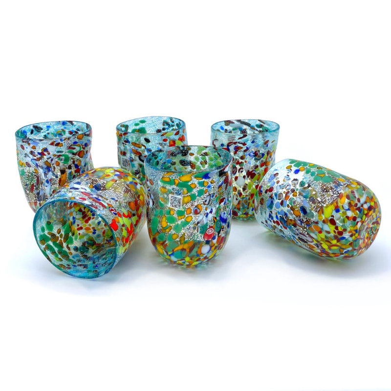 Set di bicchieri azzurri e argento Murano