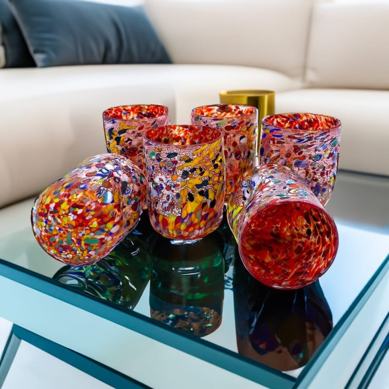 Murano tumblers glassware set orange with murrine