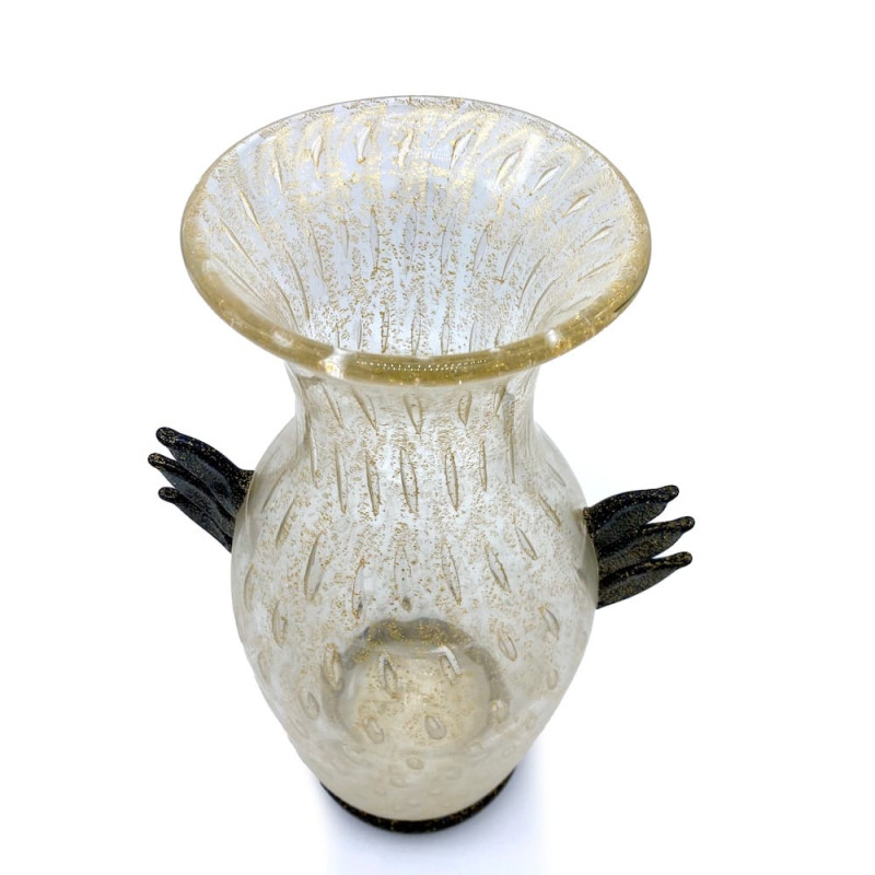 Black Gold Leaf Glass Vase for Home Decor | Murano Glass