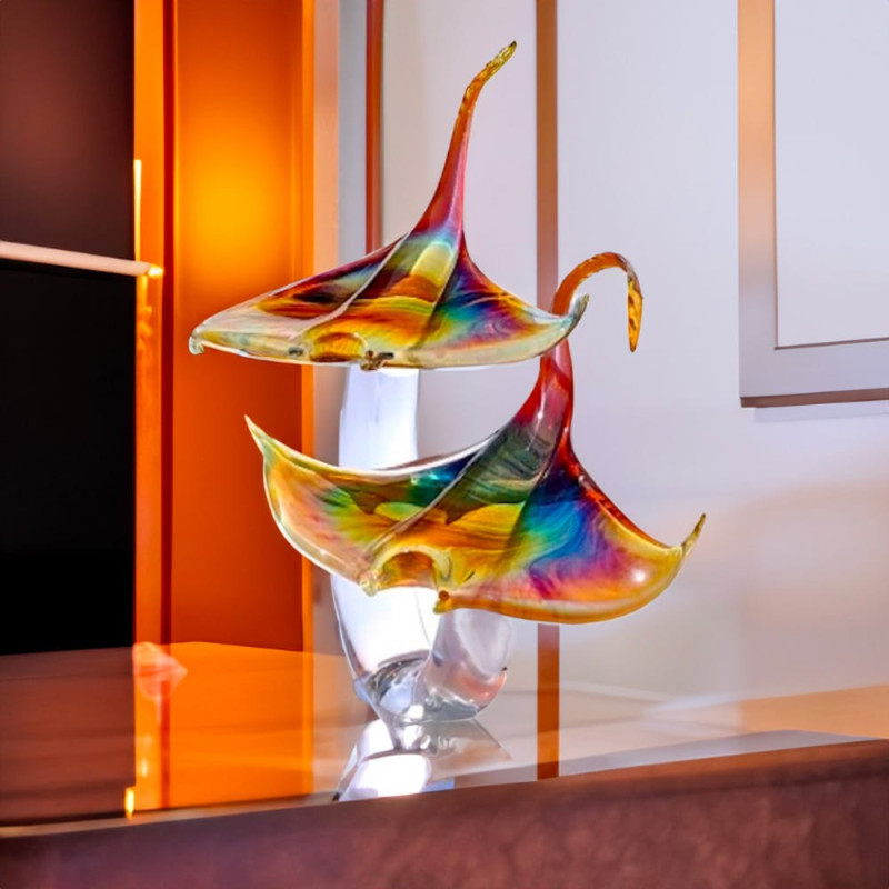 MANTA RAYS Coppia di pesci oceanici in calcedonio