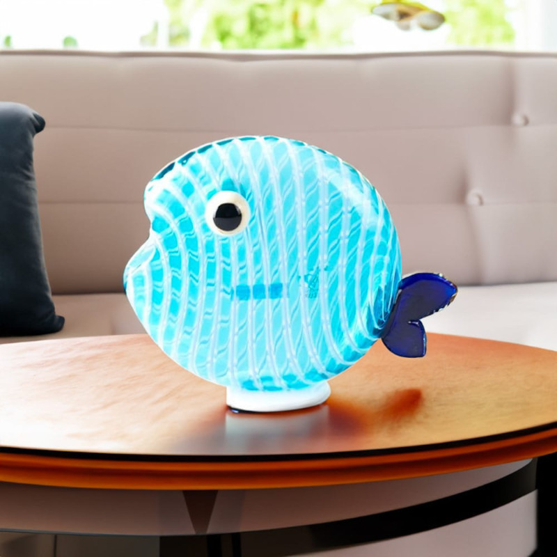 Moderna scultura artigianale di pesce in vetro Made in Italy