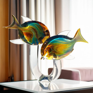 ARTU’ & GINEVRA Pair of tropical fishes on crystal base