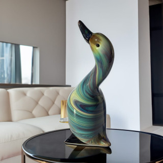 blue and green goose sculpture