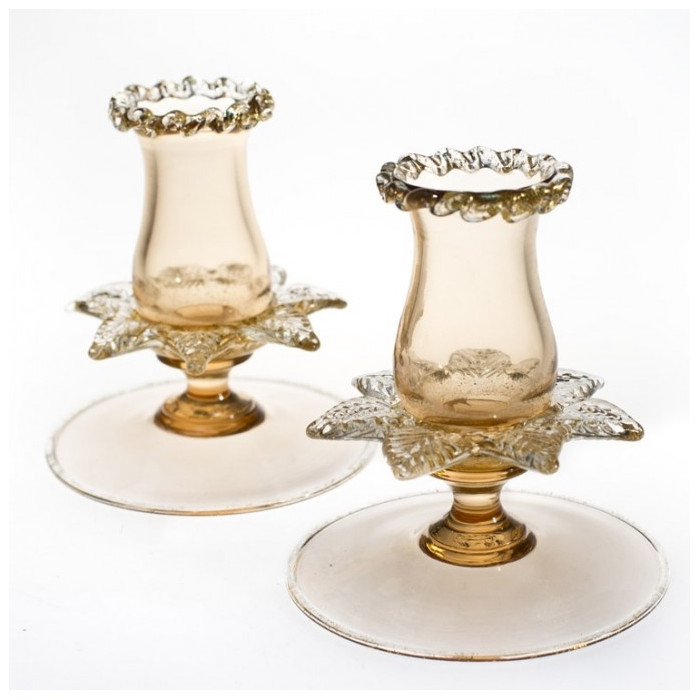 fumé and gold candle holders murano