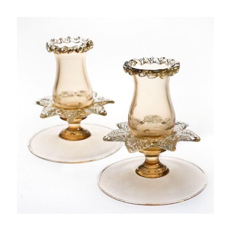 fumé and gold candle holders murano