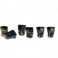 ROASTED Six black and gold drinking glasses from Murano