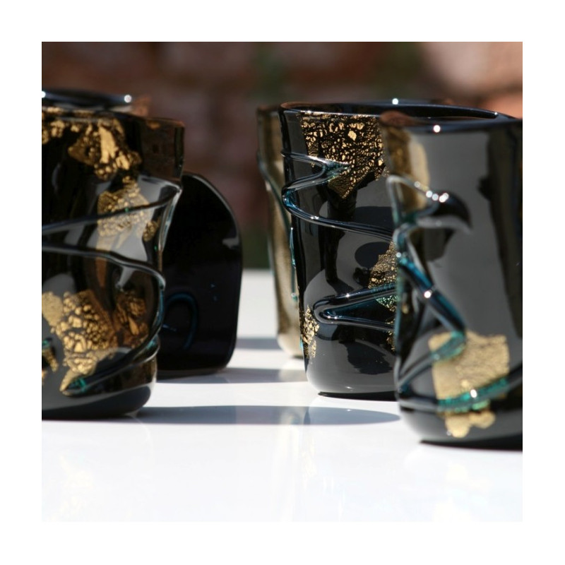 collectable black drinking glasses set with gold decoration