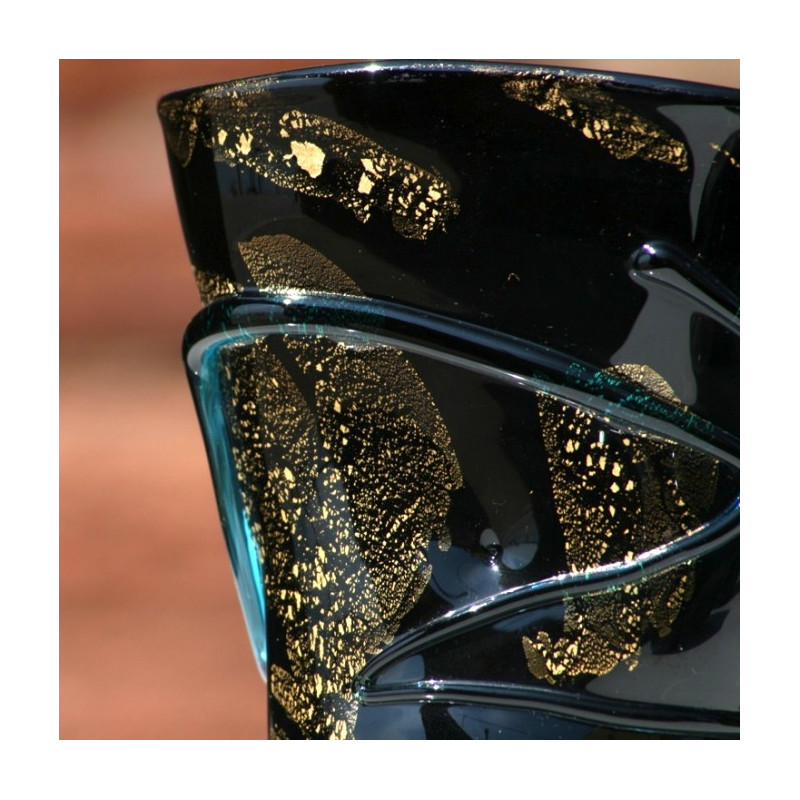 Tumbler in vetro nero con foglia d'oro Made in Italy