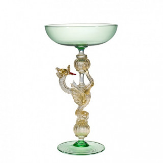 Venice goblet in green glass with gold decor