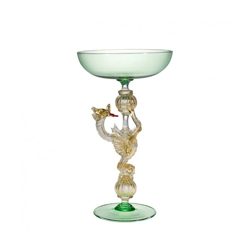 Venezia calice in vetro verde con decorazione oro