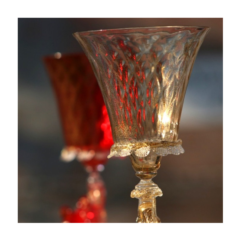 Venetian goblets in clear and red glass handmade