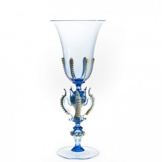 Venezia goblet in blue and transparent glass with gold details