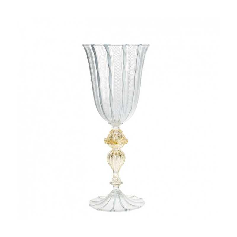 Venice goblet in white glass with gold details