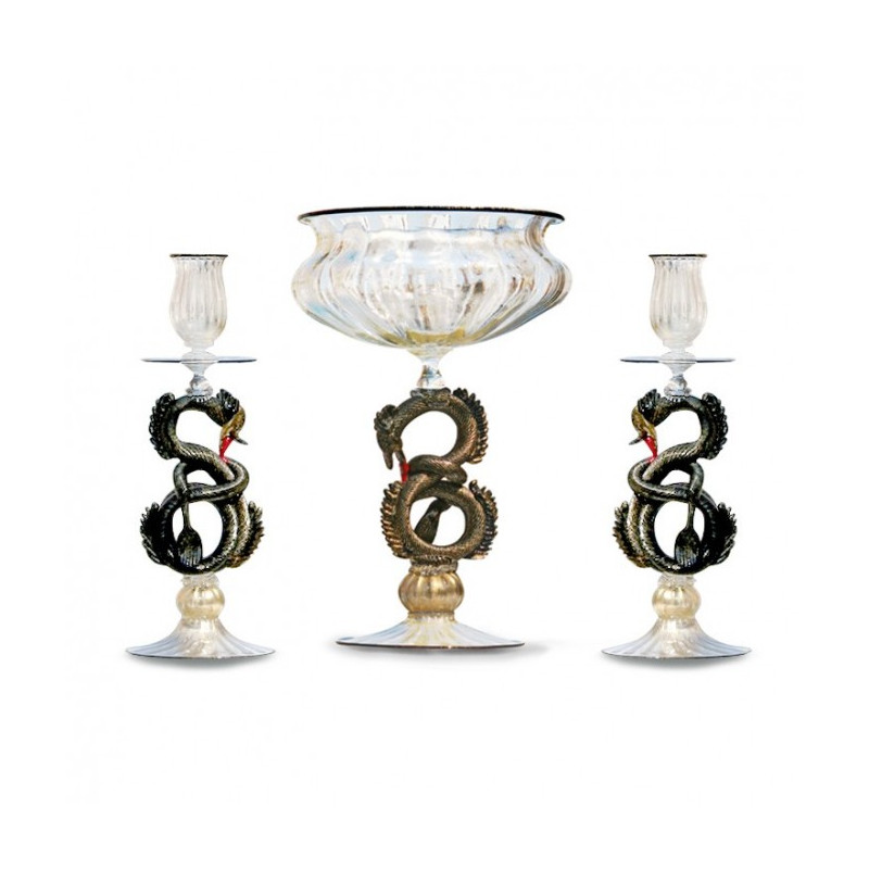 Venezia goblet set in transparent glass with gold details
