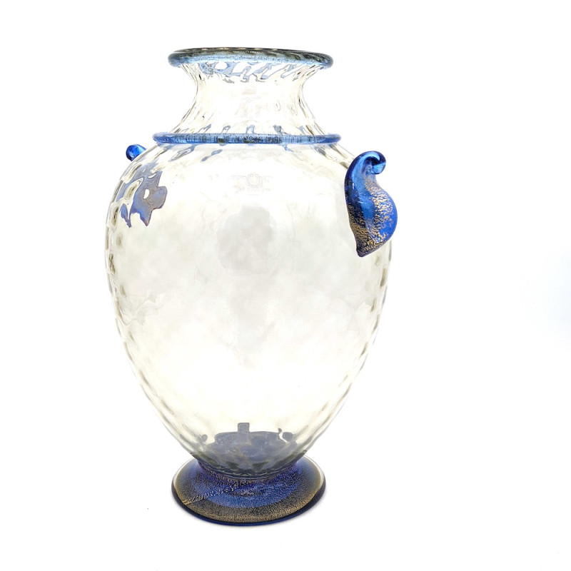 工芸品 Murano Glass Vase (Blue & Yellow) Murano Glass Cobalt Blue Amber Vase - Murano Glass - Murano