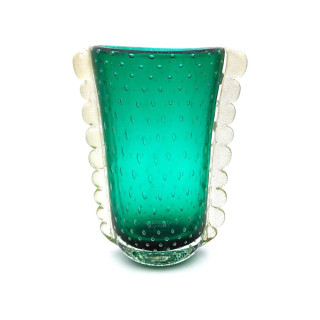 Green Murano Glass Vase with Gold Details – Unique