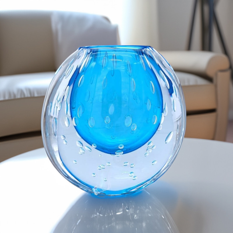 CAPRI Vaso tondo azzurro in vetro di Murano