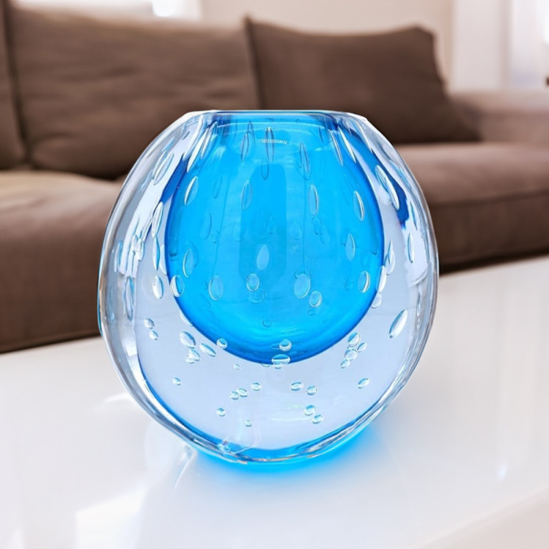 CAPRI Vaso tondo azzurro in vetro di Murano