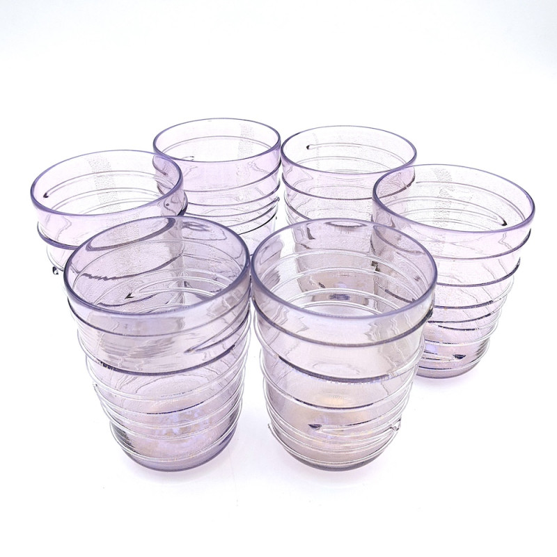 Handcrafted Pink and Gold Murano Glass Tumblers - Set of 6
