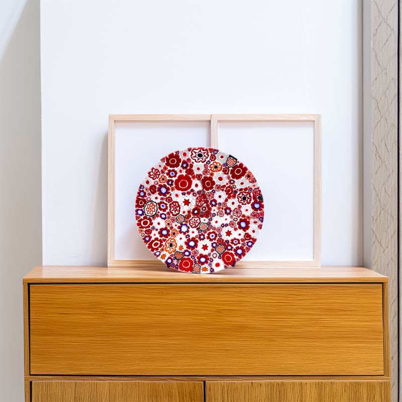 BLOOM Piatto Rosso con Murrine in Vetro di Murano
