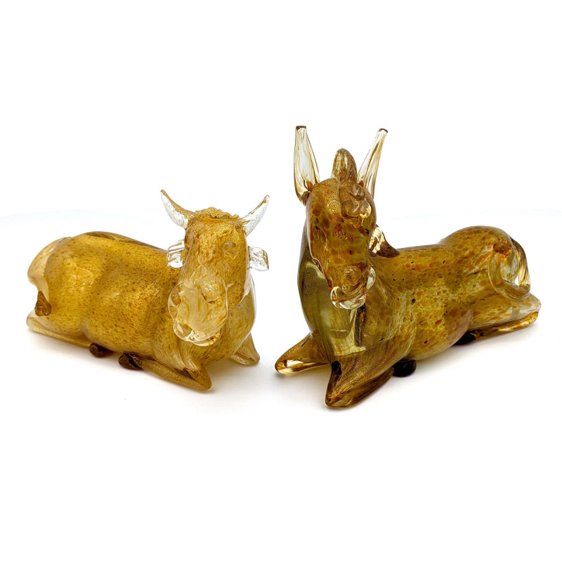 ox and donkey Murano glass sculptures