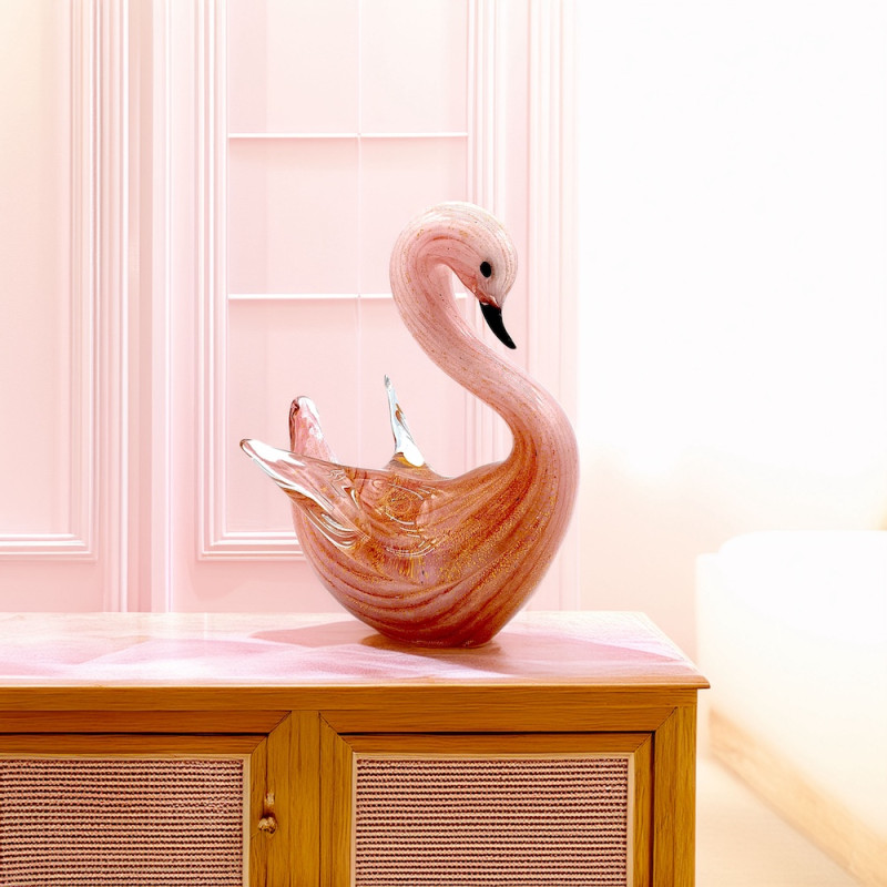 Murano glass pink swan