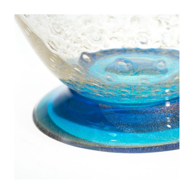 vaso in vetro ad anfora base blu foglia oro