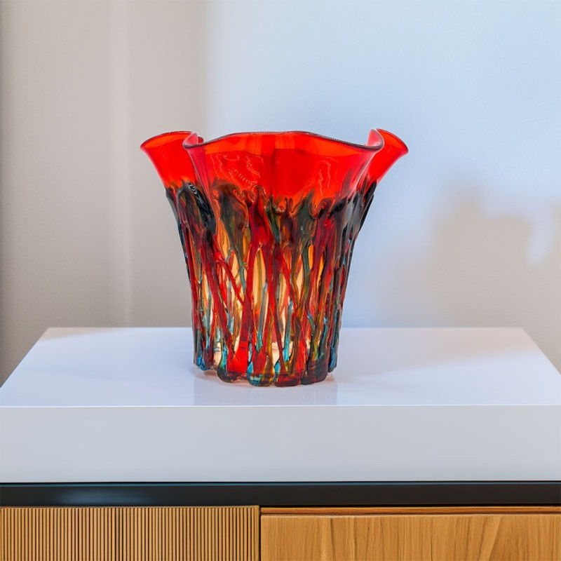 WILSON Handmade Red Murano Glass Vase – Authentic Italian Blown Glass Art