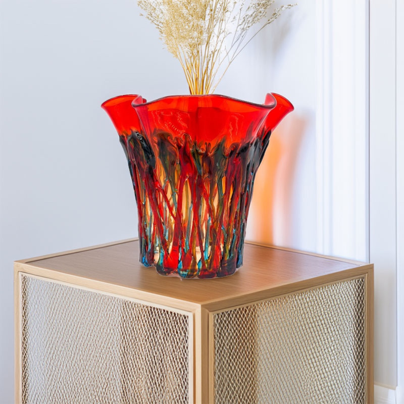 WILSON Handmade Red Murano Glass Vase – Authentic Italian Blown Glass Art