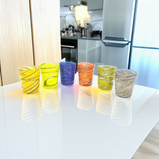 ALADIN Six Murano colored glasses with murrine and gold leaf