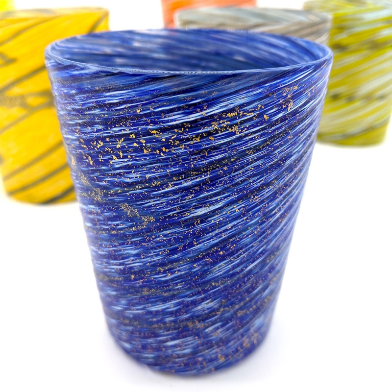 ALADIN Six Murano colored glasses with murrine and gold leaf