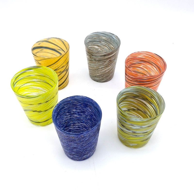 ALADIN Six Murano colored glasses with murrine and gold leaf