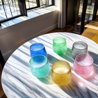 VIBES Set of 6 Murano Glass Tumblers – Handcrafted Multicolor Rigadin Design
