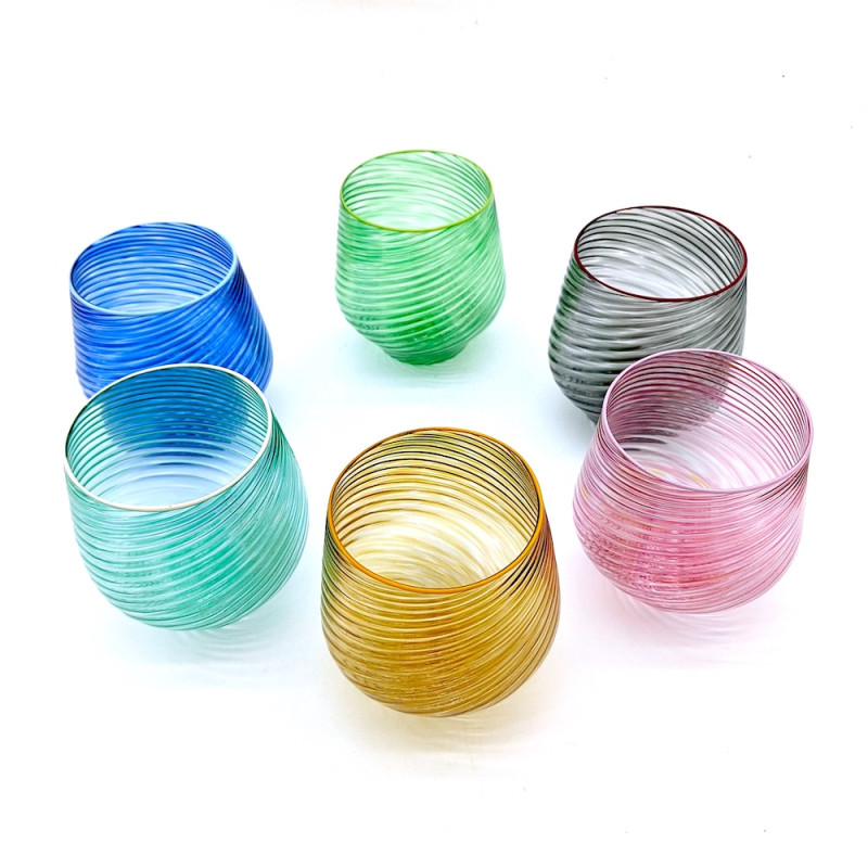 VIBES Set 6 Bicchieri Multicolore – Lavorazione Rigadin a Mano