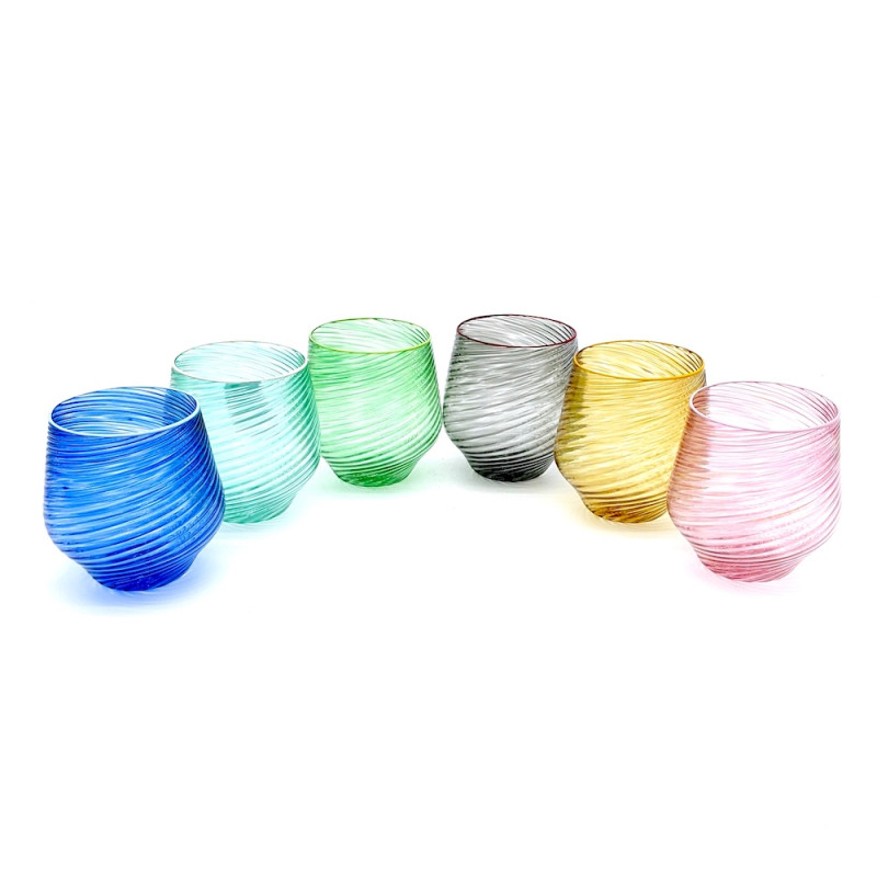 VIBES Set 6 Bicchieri Multicolore – Lavorazione Rigadin a Mano