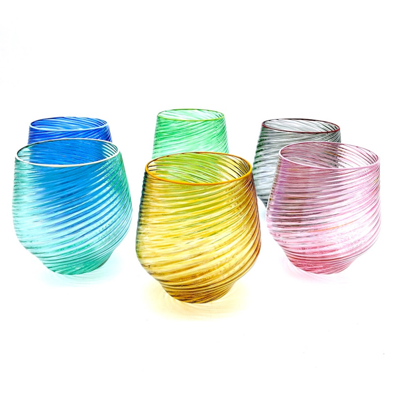 VIBES Set 6 Bicchieri Multicolore – Lavorazione Rigadin a Mano