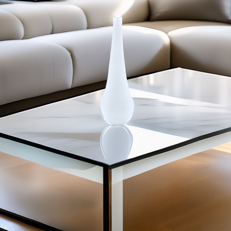 STILLA CANDID 30 cm Vaso Bianco in Vetro di Murano – Purezza e Armonia in Forma di Goccia